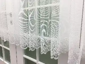 Etek Ucu Desenli Dantel Tül Perde- Ekru