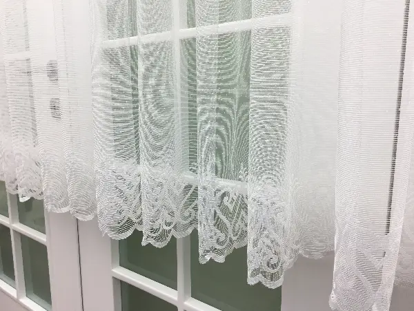 Etek Ucu Desenli Dantel Tül Perde- Ekru