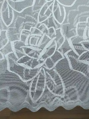 Floş Örme Desenli Tül Perde ( Hazır Ölçü 1/2.5 Normal Pile )- Ekru 200cm X 195cm 