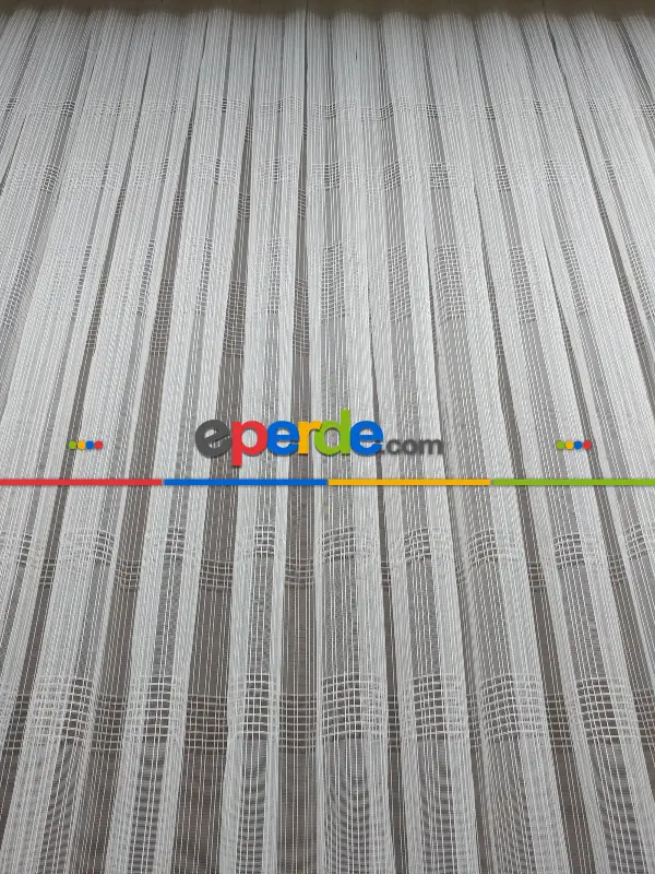 Ekru Zincir Çizgili Tül Perde- Ekru - Kurşunlu Tül