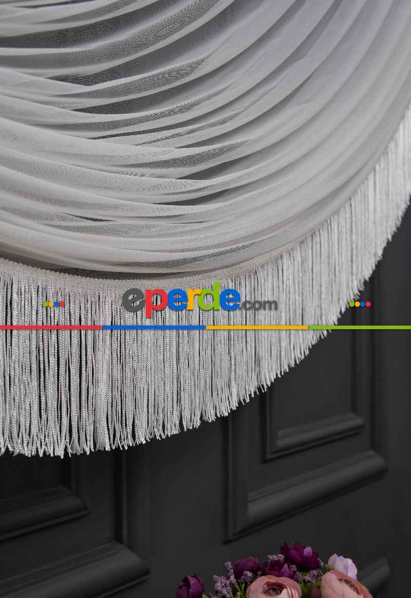 Salon Tül - Grek Yalancı Kruvaze - Tülden Fon - Halat İle Yana Toplamalı Tül - Aksesuar İlave Ücretlidir - Çift Veya Tek Kanat - Kurşunlu Tül