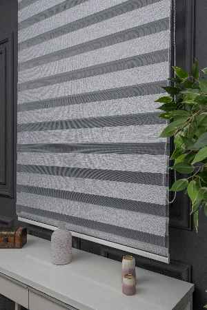 Gri Zebra Perde - Düz Zebra Perde Kalın Bambu Dokulu