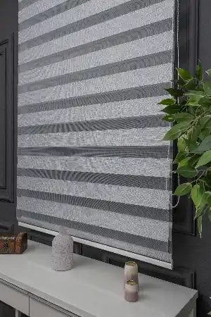Gri Zebra Perde - Düz Zebra Perde Kalın Bambu Dokulu