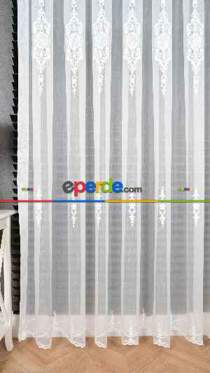 Brillant Ayna Desen Beyaz İşlemeli Tül Perde