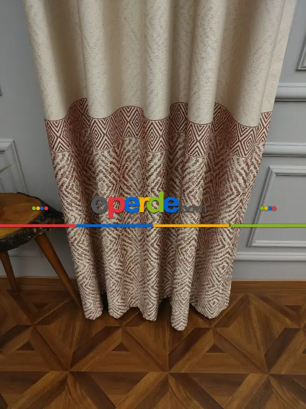 Kıremit Desenli Pano Fon Perde- Kiremit- Taş Rengi