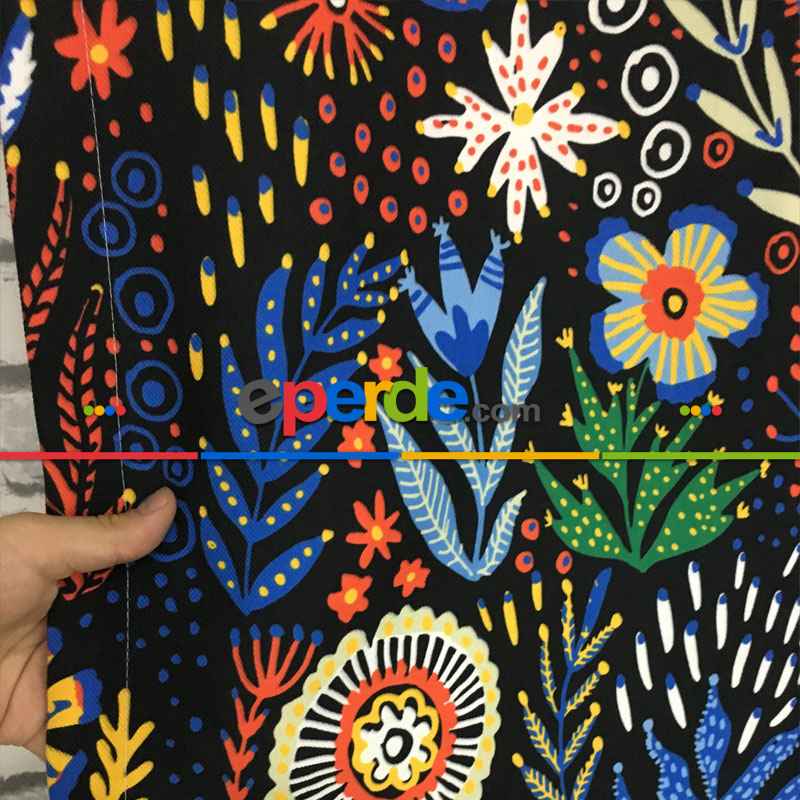 Çiçek Desenli Fon Perde Evm565 Kumaşı Kalındır Duck Bezi Değildir- Yeşil-Mavi-Kırmızı-Beyaz-Turuncu