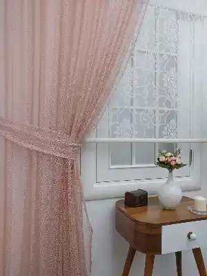 Pudra Pembe Kdk Örme Tül Fon Perde#- Pembe Pudra Pembe