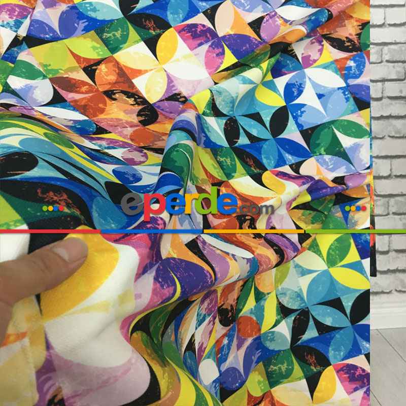 Pop-art Desenli Fon Perde Evm210 -p - Kumaşı Kalındır Duck Bezi Değildir.- Çok Renkli