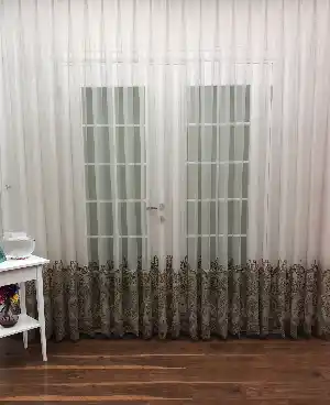 Etek Ucu Damask Desenli Dantel Tül Perde- Haki-vizon Rengi