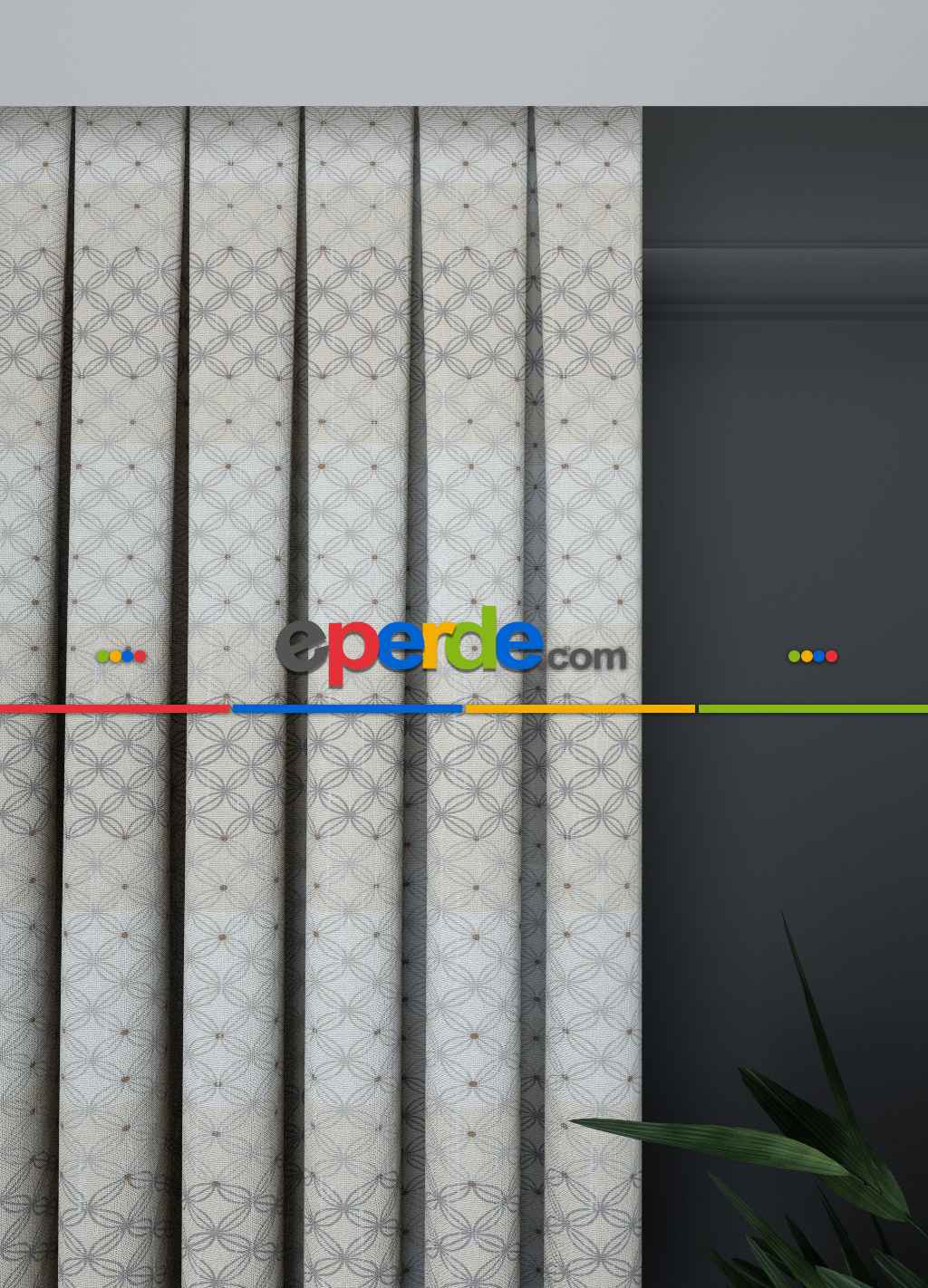 Dökümlü Kumaştan Geniş En Bej Renk Çizgili Çiçek Desenli Fon Perde 1. Kalite