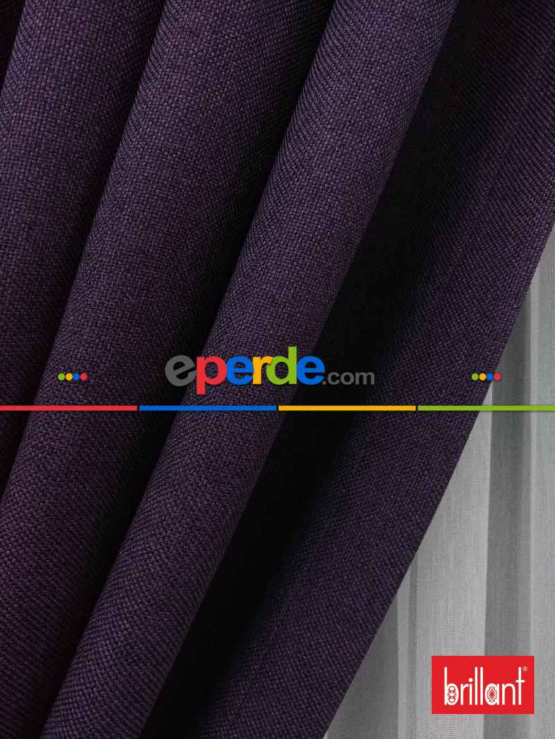 Brillant Keten Mor Renk Düz Fon Perde - Mor Patlıcan Moru