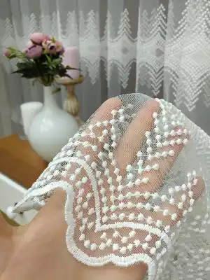 Brode İşlemeli Tül Perde Konak Özel Seri Elit 104- Ekru