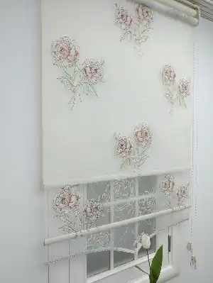 Çiftli Sistem Tül Stor Perde Yakma Tül Gül Desenli- Pembe Pudra Pembe-pudra-çok Renkli