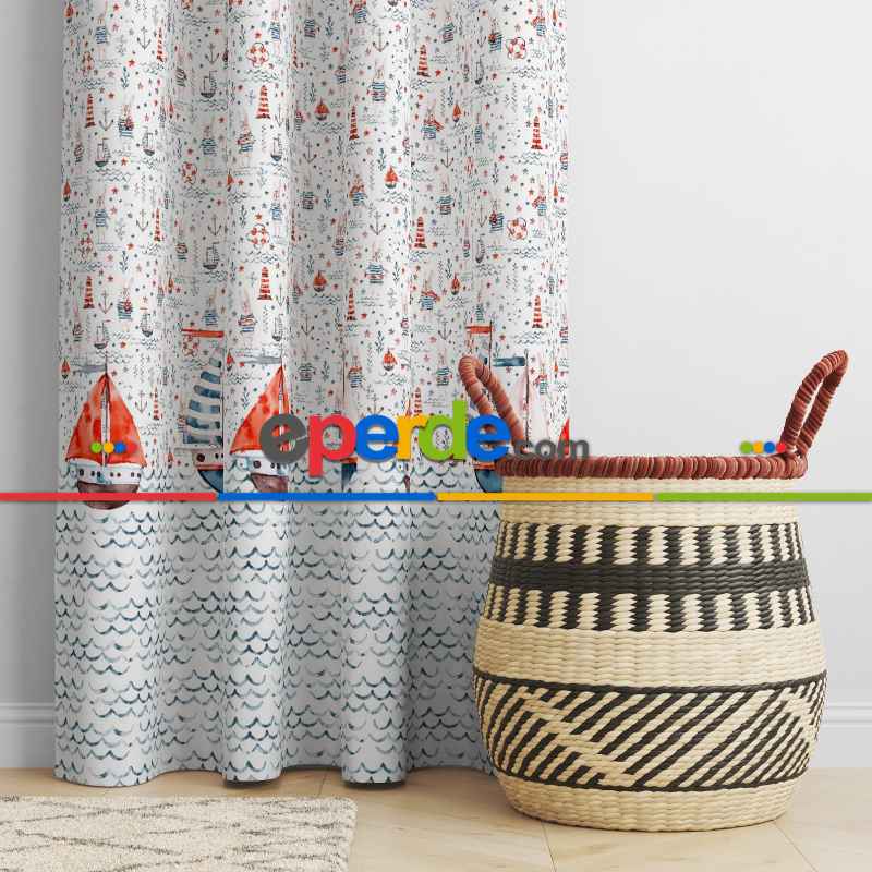 Gemili Gemici Denizci Tasarım Çocuk Odası Güneşlik Fon Perde