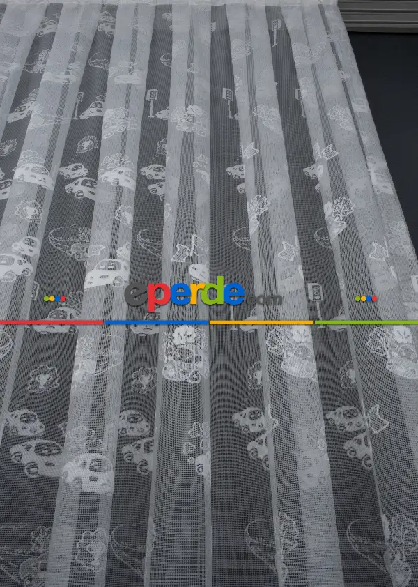 Erkek Çocuk Odası Tül Perde, Arabalar Desenli - Ütü İstemez