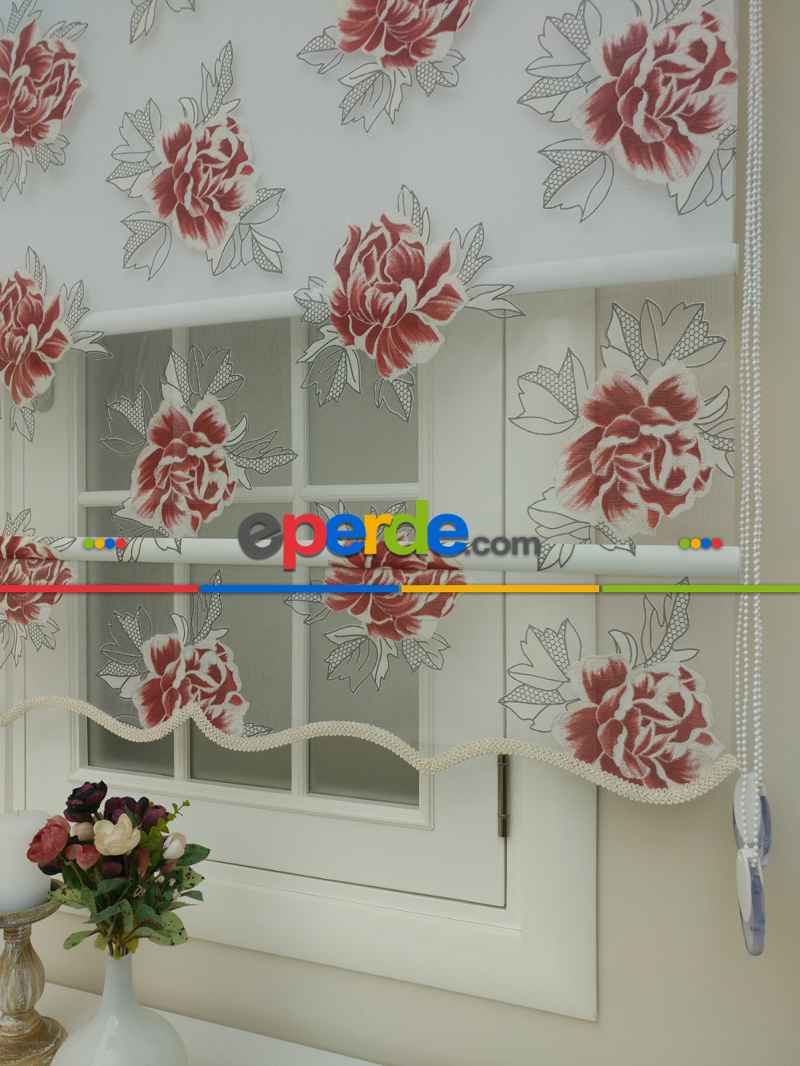 Mutfak Tül Stor Perde - Çiftli Sistem- Kırmızı