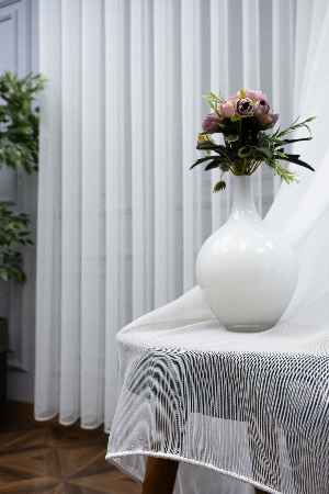 S Pile Düz Tül Perde- Ekru