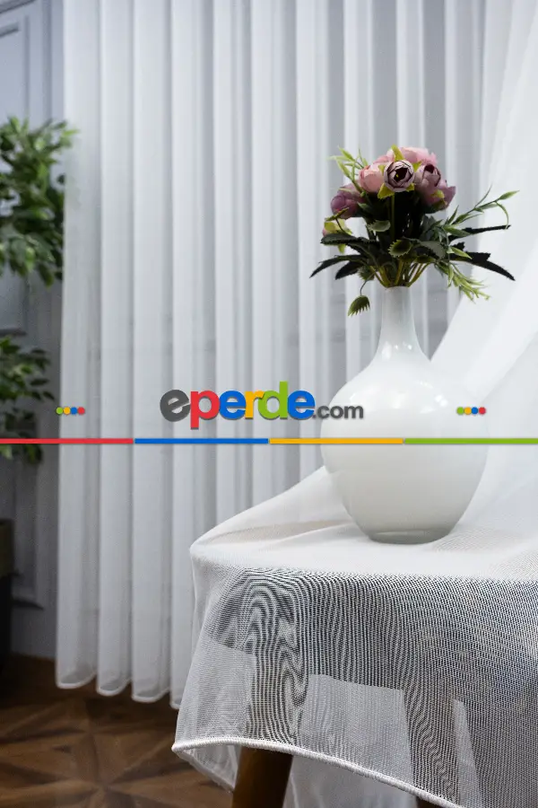 S Pile Düz Tül Perde- Ekru