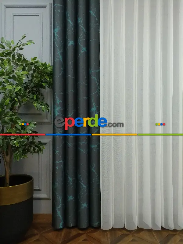 Lens Akıllı Dikey Tül Perde Mermer-21- Çok Renkli 2