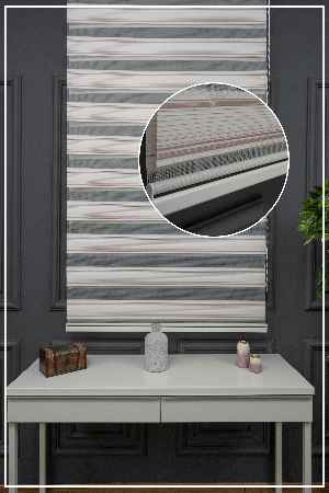 Pudra Pembe Zebra Perde - Yarım Pilise - Gümüş Simli Renk Geçişli Zebra Perde