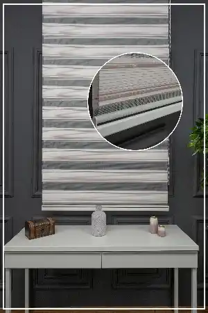 Pudra Pembe Zebra Perde - Yarım Pilise - Gümüş Simli Renk Geçişli Zebra Perde