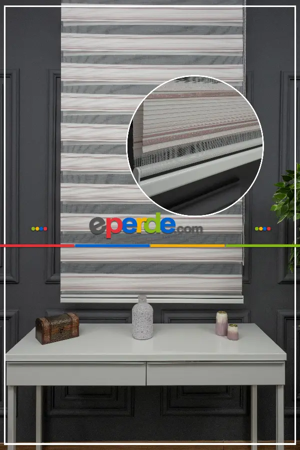 Pudra Pembe Zebra Perde - Yarım Pilise - Gümüş Simli Renk Geçişli Zebra Perde