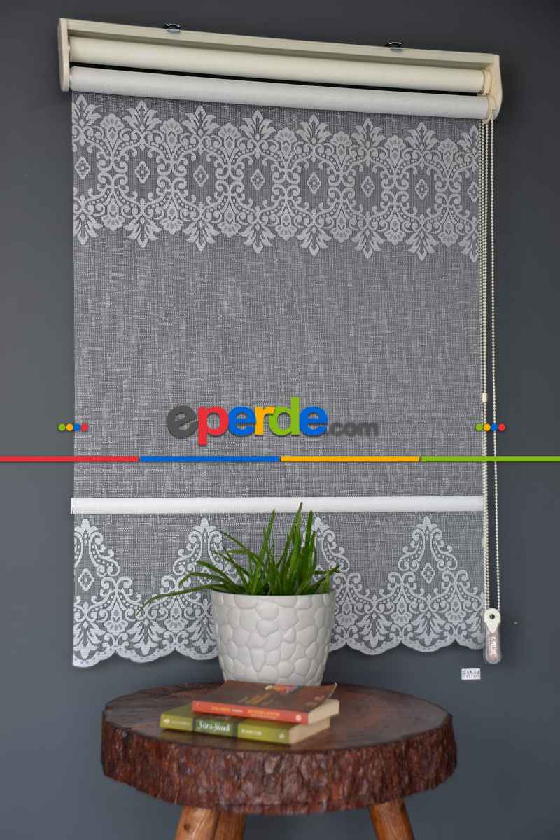 Halim Perdesan Rac-25 Beyaz Renk Kendinden Dilimli Çift Mekanizmalı Tül Stor Perde