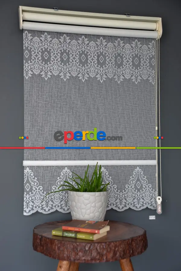 Halim Perdesan Rac-25 Beyaz Renk Kendinden Dilimli Çift Mekanizmalı Tül Stor Perde