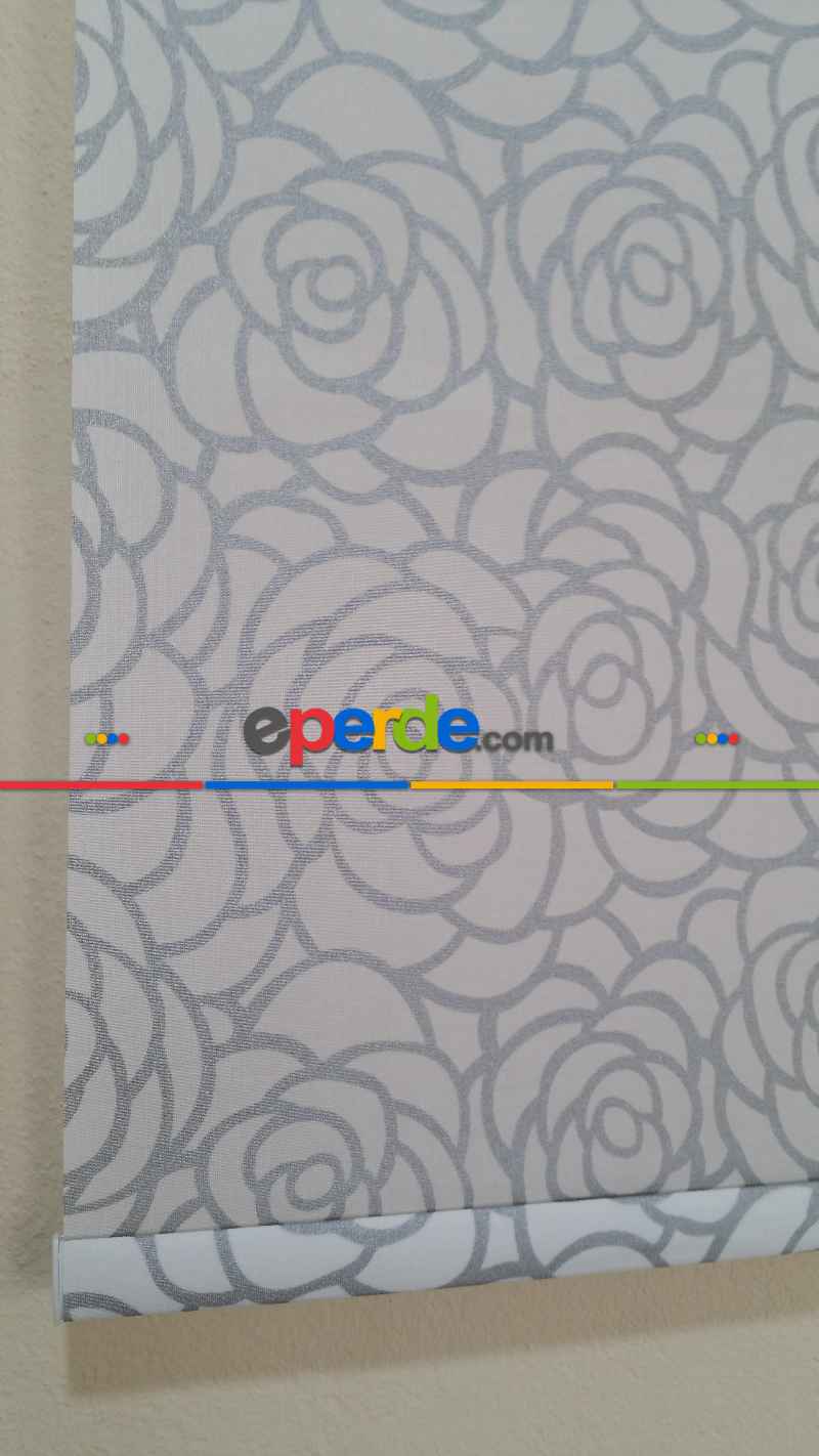 Oturma Odası - Gri Simli Gül Desen Stor- Gri-füme-antrasit-beyaz-gri Simli- Çok Renkli 2