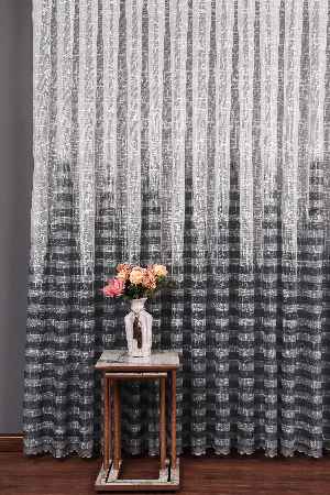 Genç Odası - Modern Çizgili Baskılı Örme Tül Perde- Gri ( Degrade Geçişli) 2022 Özel Seri