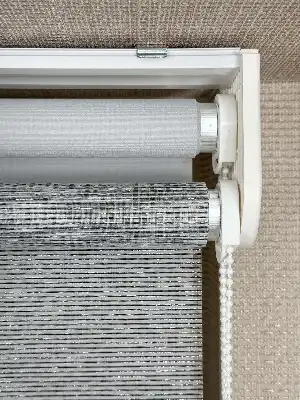 Gri Çiftli Sistem Tül Stor Perde, Standart Metal Kasalı Yüksek Kalite Kornişe Kolay Montaj Seçenekli