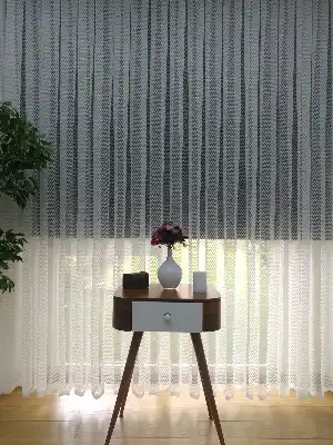 ( Orjinal ) Taç Spor Desen Salon Fransız Dantel Tül Perde & Kruvaze Perde Sipariş Seçeneği - Ekru Açık Krem