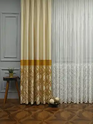 Modern Pano Fon Perde Bantlı Çift Renk -502- Altın-kum Beji