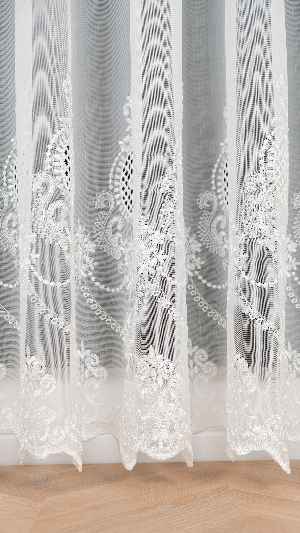 Ekru Nakış İşlemeli Tül Perde