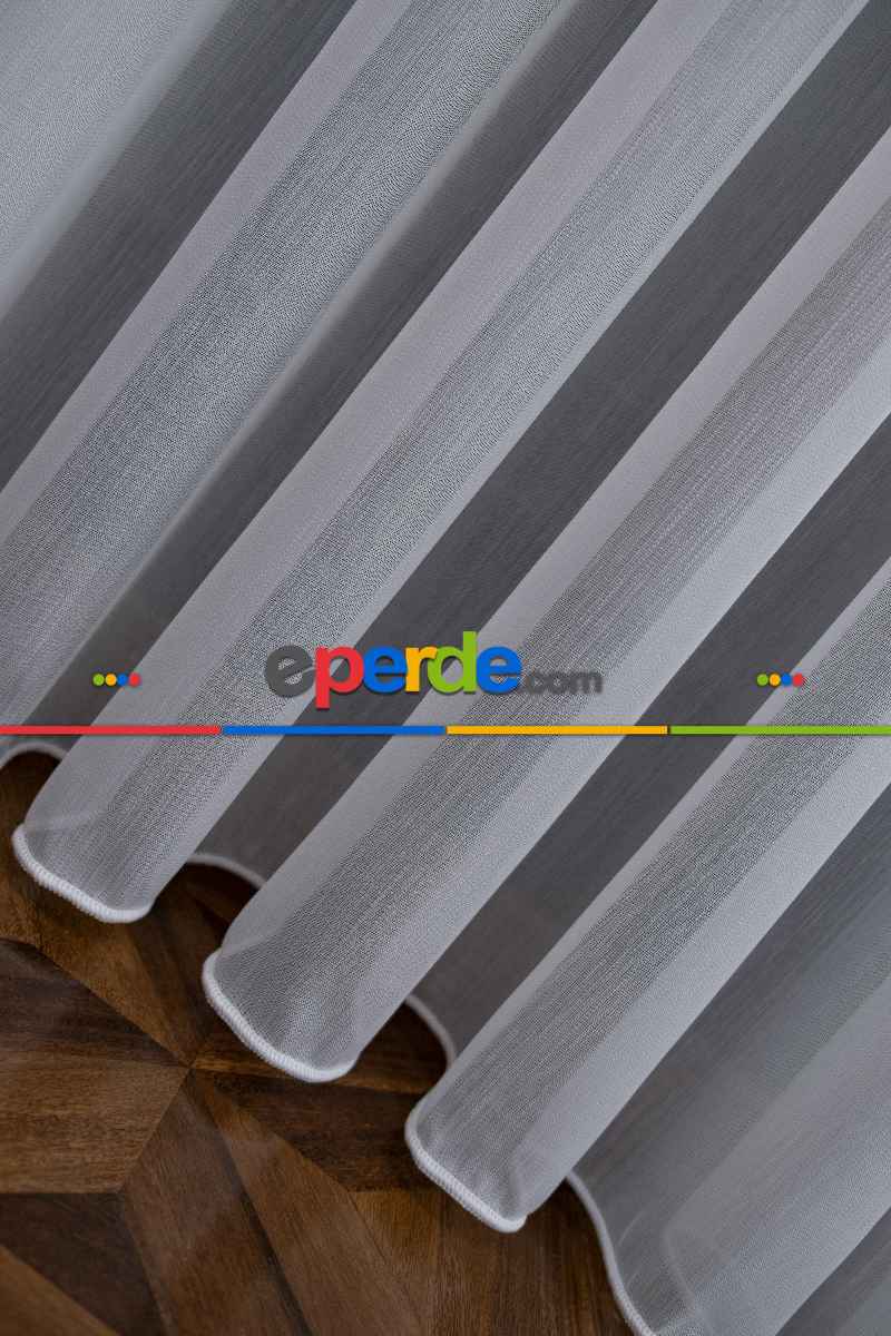 Çizgili Ekru Renkli 1.sınıf Kalite Bambu Tül Perde