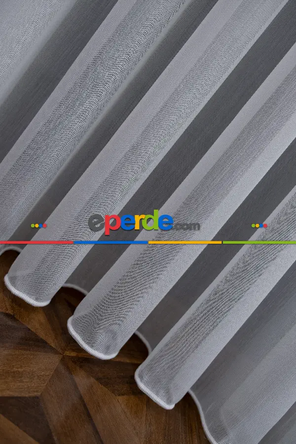 Çizgili Ekru Renkli 1.sınıf Kalite Bambu Tül Perde