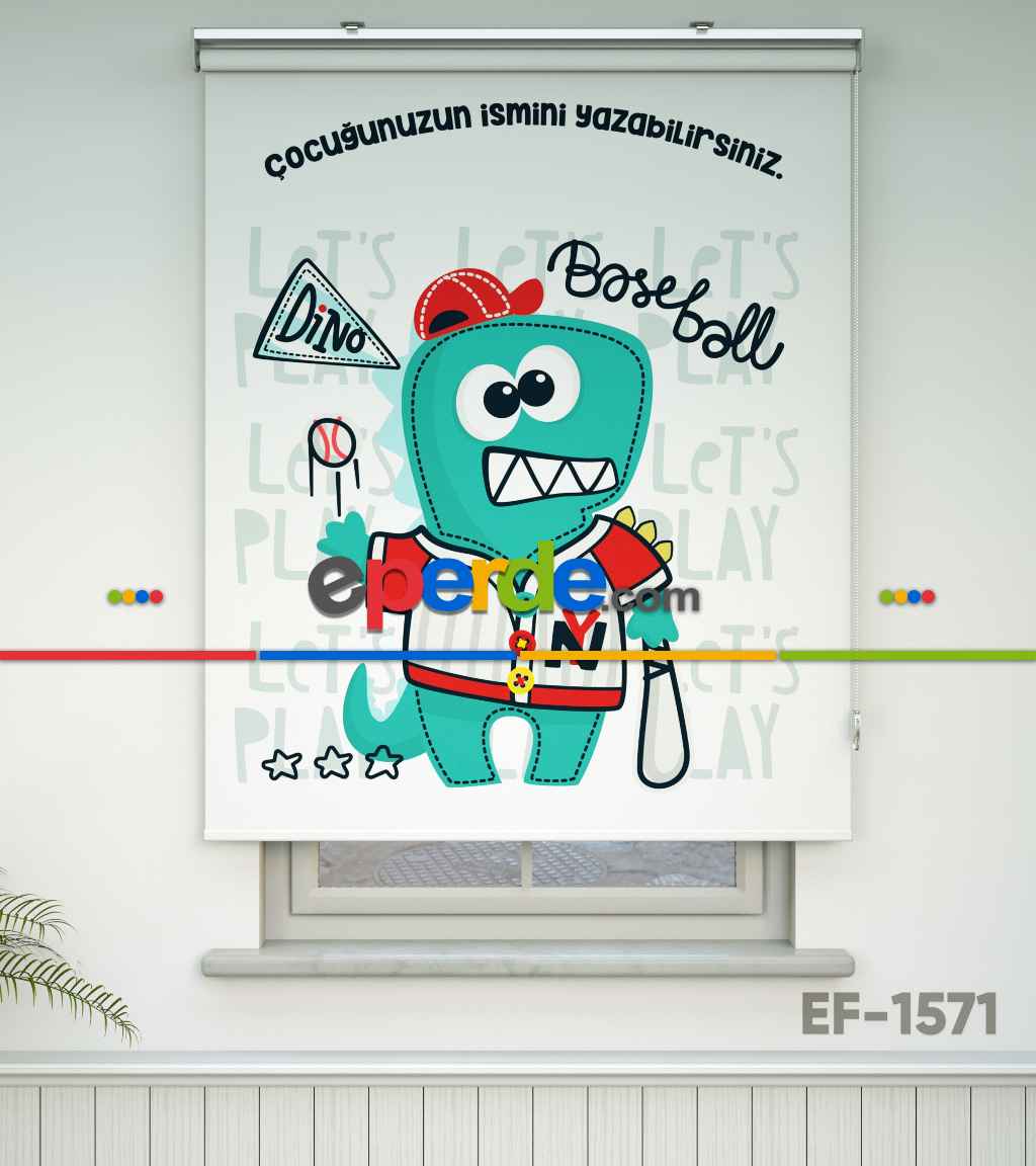 Sevimli Dinazor Desenli Özel Baskılı Stor Perde- Çok Renkli