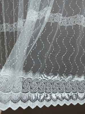 Mutfak Tülü Perdesi İşlemeli Güpürlü- Ekru