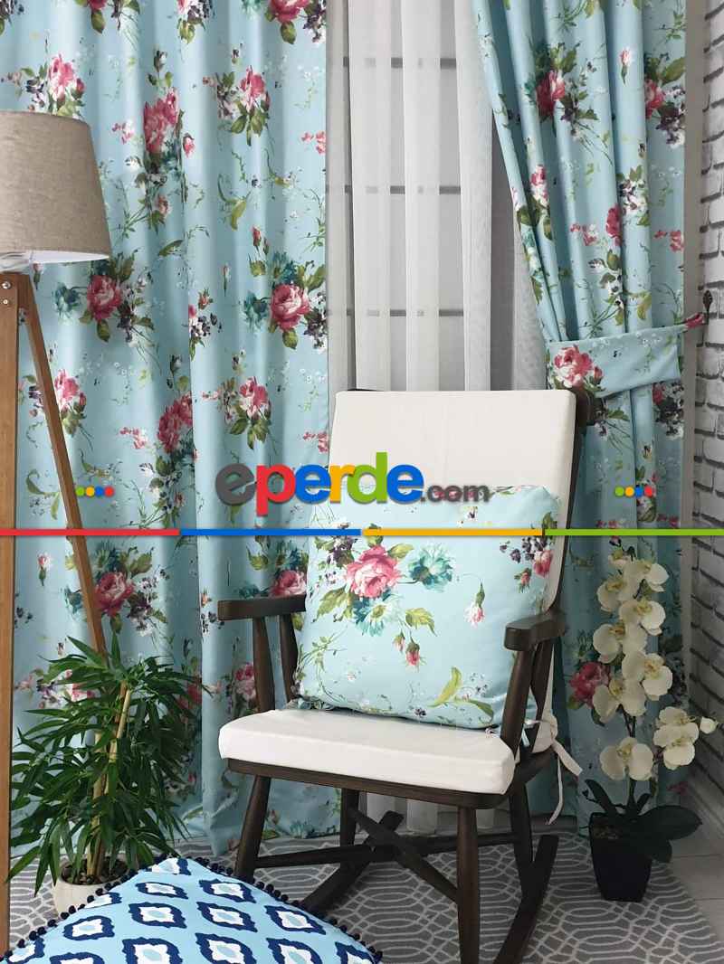 Karaca Mint Çiçekli Hazır Fon Perde - Kumaşı Kalındır Duck Bezi Değildir- Pembe-mint