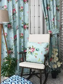 Mutfak Perdesi Kanat Fon Perde Çiçek Desenli Fiyonklu- Pembe