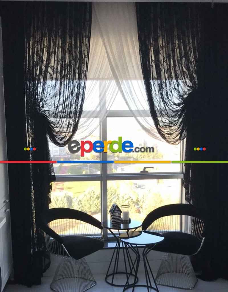 Salon - Tül Fon Siyah Fon Perde- Siyah 70cm X 1cm 