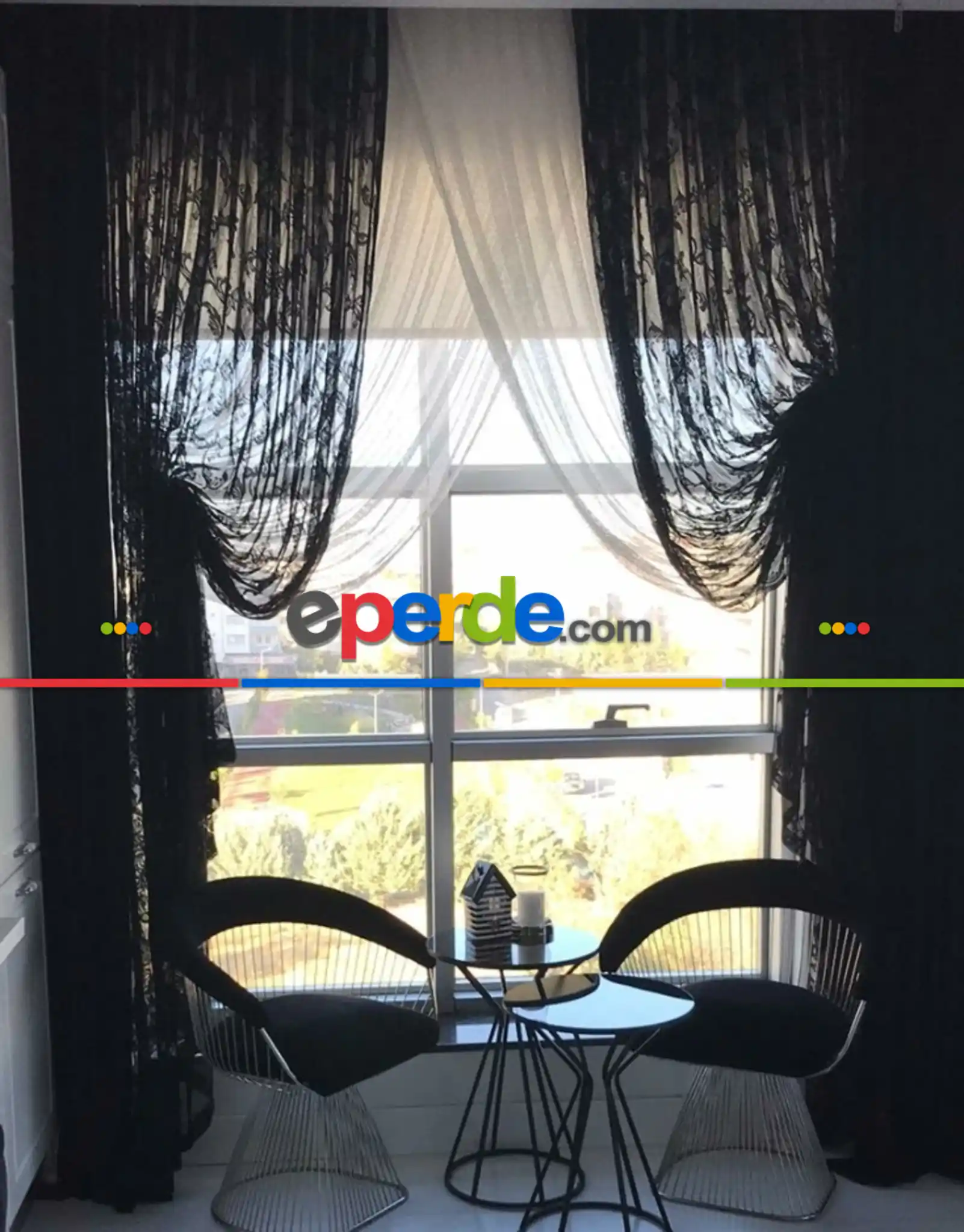 Tül Fon Siyah Renk Büzgülü Tasarım Yeni Moda Tasarım Fon Perde- Siyah 70cm X 1cm 