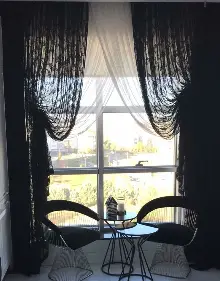 Tül Fon Siyah Renk Büzgülü Tasarım Yeni Moda Tasarım Fon Perde- Siyah 70cm X 1cm 