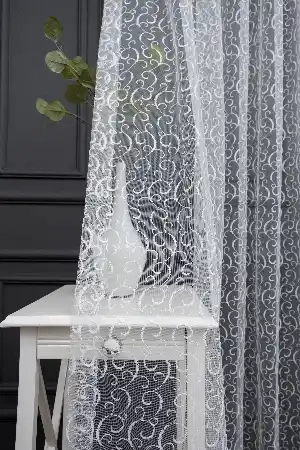 Salon Tül Modelleri - Brillant Klasik Kıvrım Desen İşeleme Tül