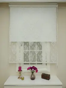 Yatak Odası - Jakar Örme Tül- Ekru Çiftli Sistem Dantel Desenli Perde- Ekru