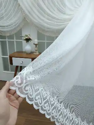 Özel Örme Dokulu Kruvaze Tül Perde 100% Orjinal Ürün (saçak Hariç)- Ekru