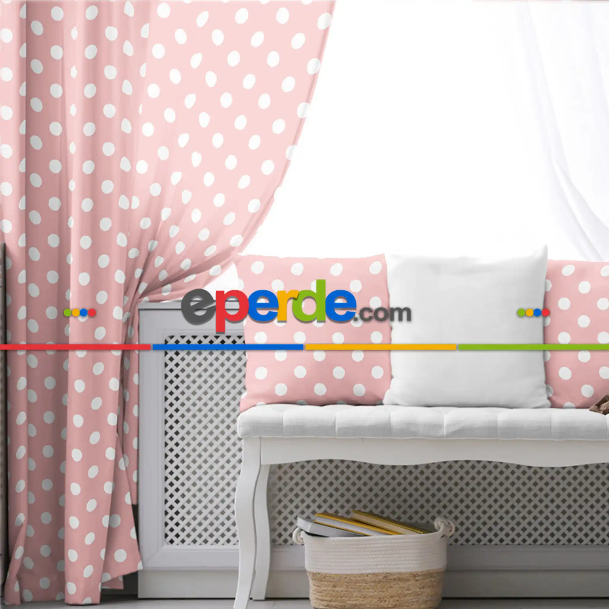 Çocuk Odası - Çocuk Fon Perde Evim1616-12 Kumaşı Kalındır Duck Bezi Değildir- Mavi-beyaz