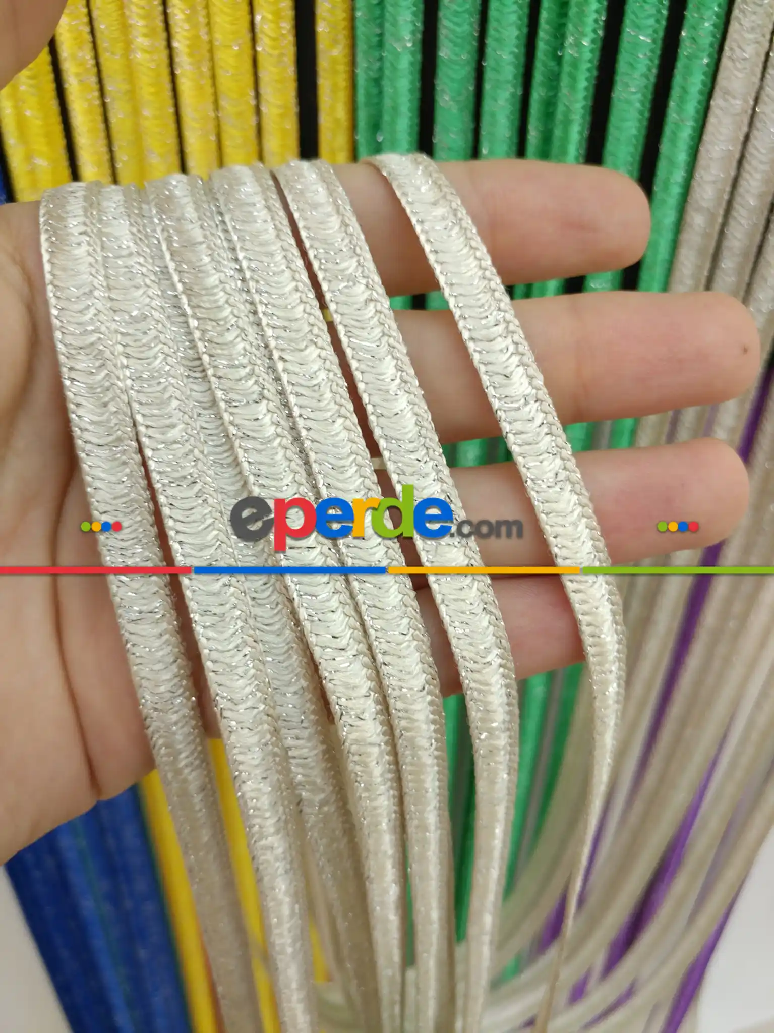 Açık Bej Rengi İp Perde İpek Koza Serisi- Bej-gümüş