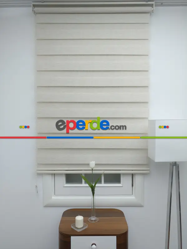 Krem Düz Bambu Zebra Perde- Krem