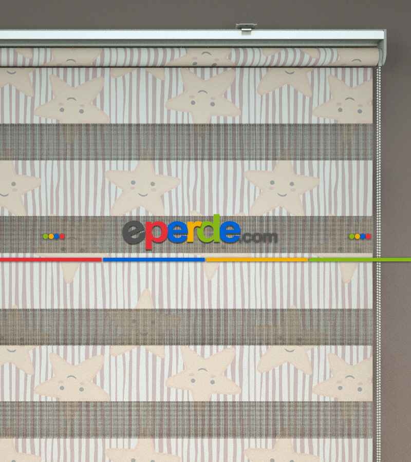 Yıldız Desenli Baskılı Zebra Perde- Çok Renkli